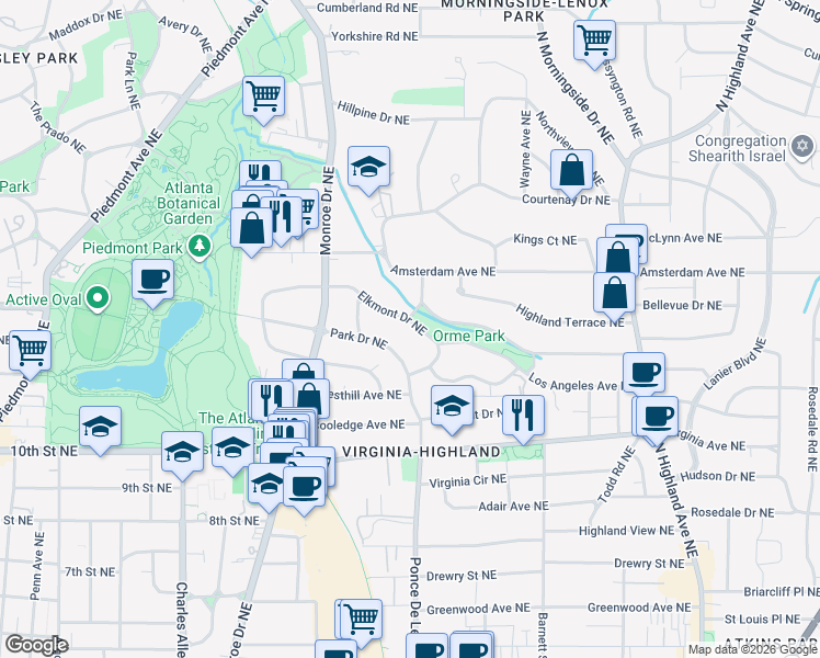 map of restaurants, bars, coffee shops, grocery stores, and more near 701 Elkmont Drive Northeast in Atlanta