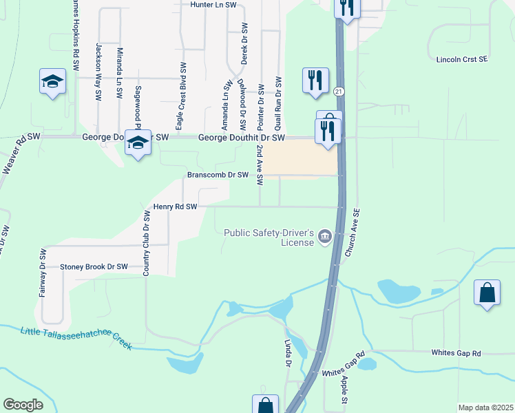 map of restaurants, bars, coffee shops, grocery stores, and more near Henry Road Southwest in Jacksonville