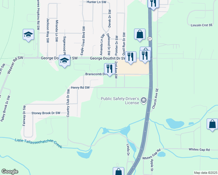 map of restaurants, bars, coffee shops, grocery stores, and more near Henry Road Southwest in Jacksonville