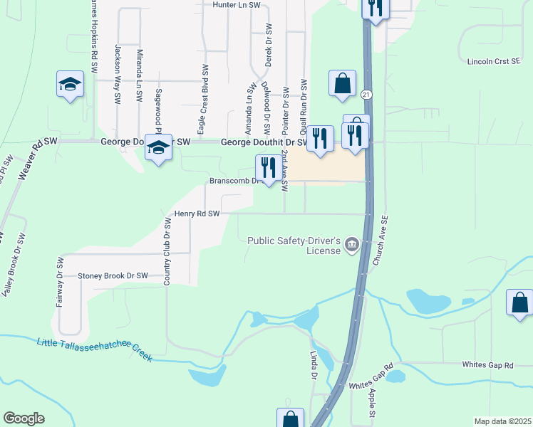 map of restaurants, bars, coffee shops, grocery stores, and more near Henry Road Southwest in Jacksonville