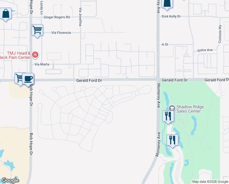 map of restaurants, bars, coffee shops, grocery stores, and more near 10 Heliotrope Avenue in Rancho Mirage