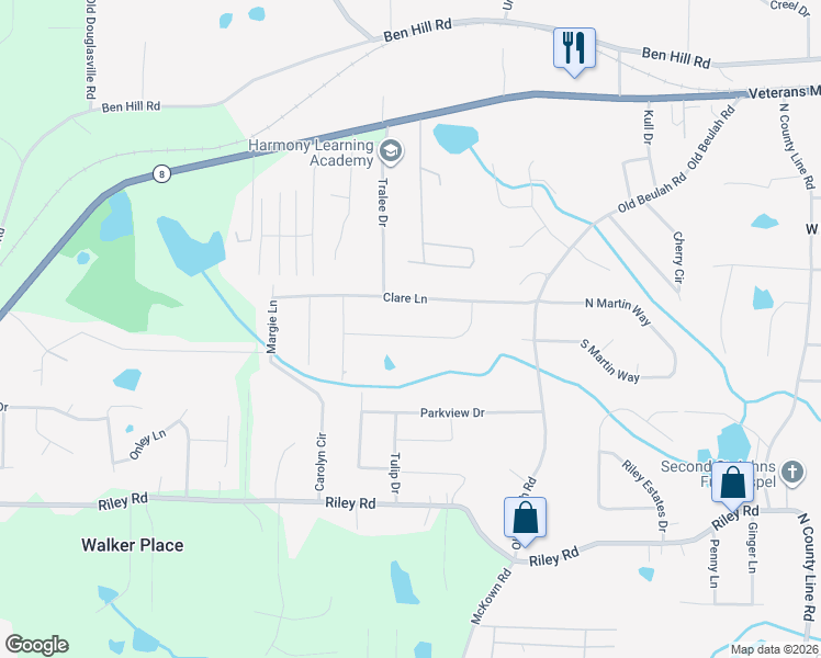 map of restaurants, bars, coffee shops, grocery stores, and more near 4431 Donegal Circle in Lithia Springs