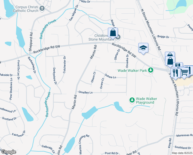 map of restaurants, bars, coffee shops, grocery stores, and more near 440 Ohern Court in Stone Mountain