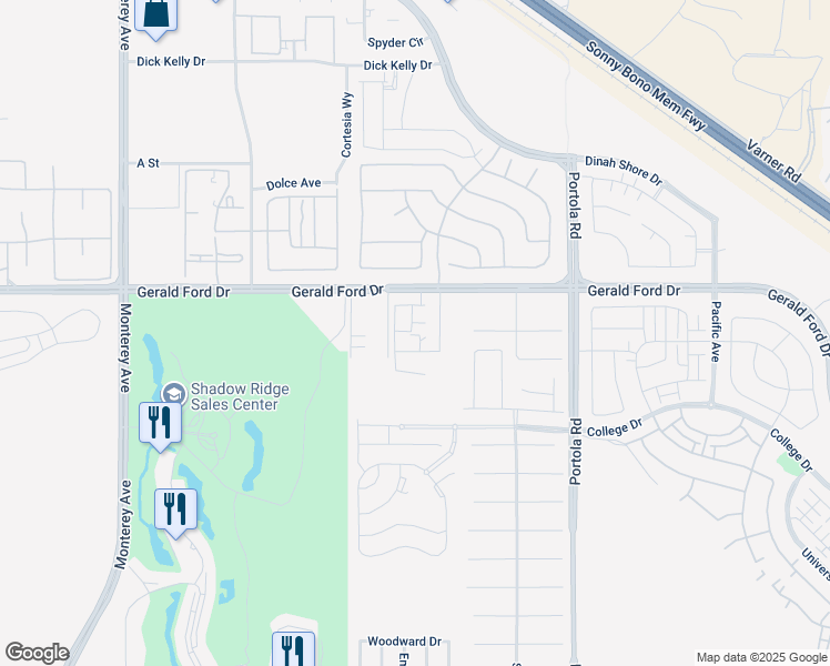 map of restaurants, bars, coffee shops, grocery stores, and more near 73705 Gerald Ford Drive in Palm Desert