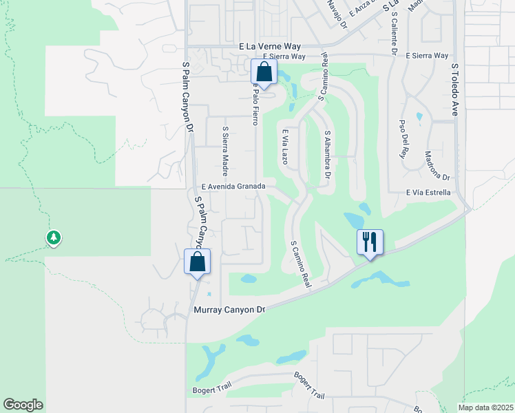 map of restaurants, bars, coffee shops, grocery stores, and more near 2525 South Calle Palo Fierro in Palm Springs
