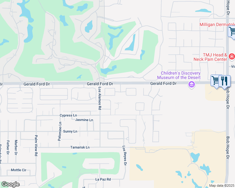 map of restaurants, bars, coffee shops, grocery stores, and more near 1 Toscana Way West in Rancho Mirage