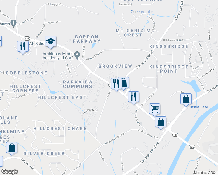 map of restaurants, bars, coffee shops, grocery stores, and more near 6880 Mableton Parkway Southeast in Mableton