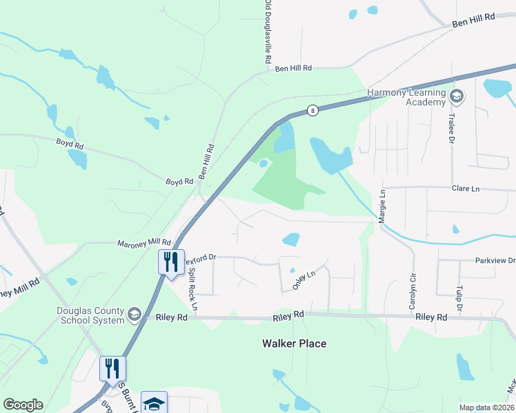 map of restaurants, bars, coffee shops, grocery stores, and more near 3710 Rogers Drive in Douglasville