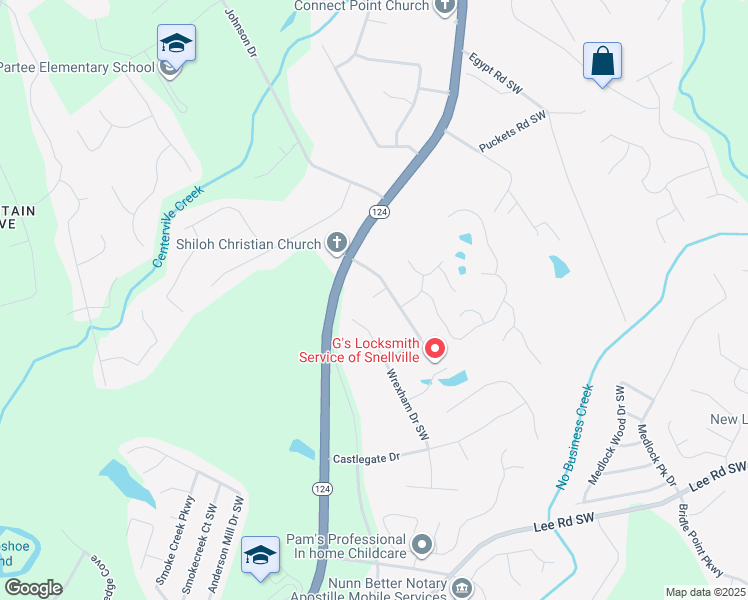 map of restaurants, bars, coffee shops, grocery stores, and more near 4214 Ipwich Court Southwest in Snellville