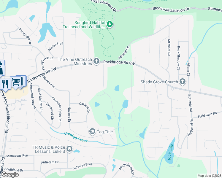 map of restaurants, bars, coffee shops, grocery stores, and more near 420 Valley Lake Dr in Stone Mountain