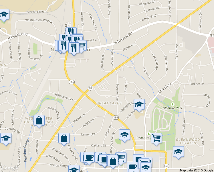 map of restaurants, bars, coffee shops, grocery stores, and more near 17 Rockland Place in Decatur