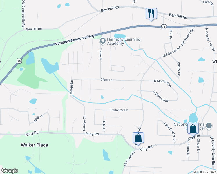 map of restaurants, bars, coffee shops, grocery stores, and more near 4443 Donegal Circle in Lithia Springs