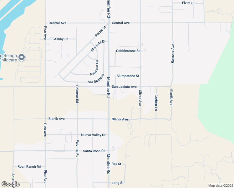 map of restaurants, bars, coffee shops, grocery stores, and more near 29065 San Jacinto Road in Nuevo