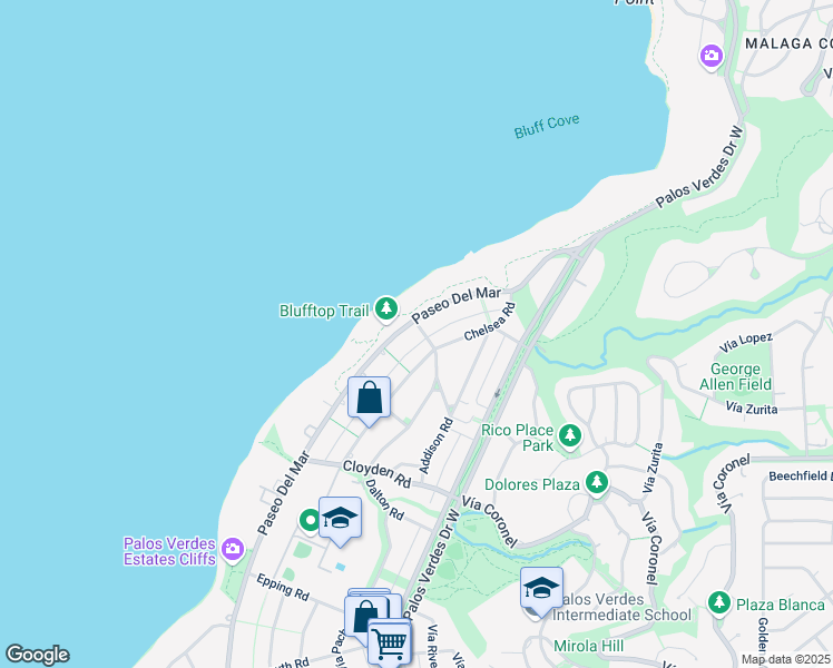 map of restaurants, bars, coffee shops, grocery stores, and more near 1600 Paseo Del Mar in Palos Verdes Estates