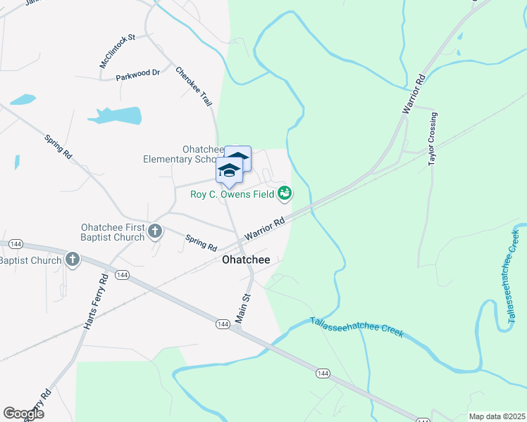 map of restaurants, bars, coffee shops, grocery stores, and more near 100 Cherokee Trail in Ohatchee