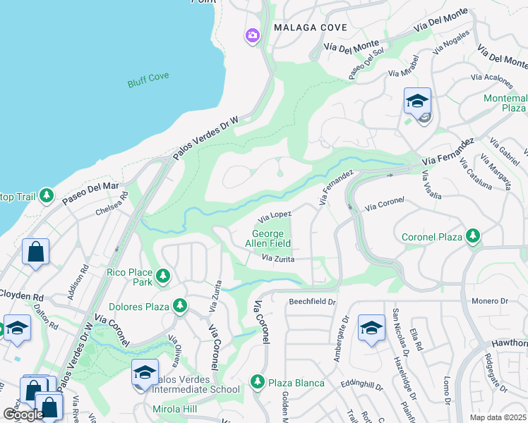 map of restaurants, bars, coffee shops, grocery stores, and more near 1529 Vía Lopez in Palos Verdes Estates