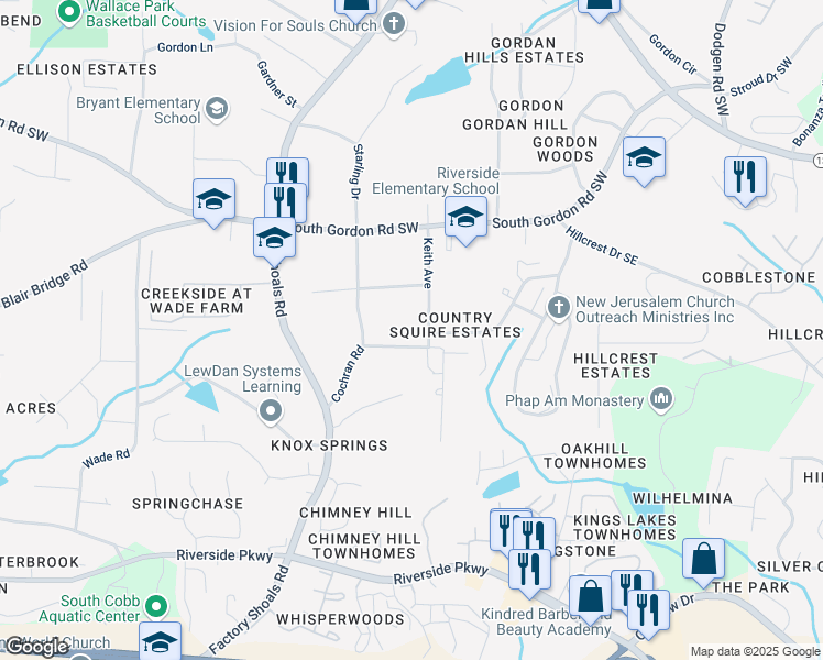 map of restaurants, bars, coffee shops, grocery stores, and more near 536 Joann Avenue in Austell