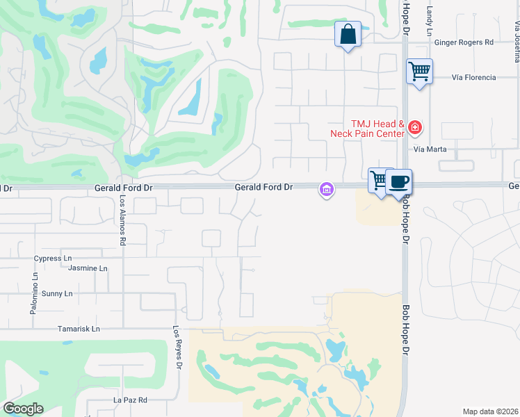 map of restaurants, bars, coffee shops, grocery stores, and more near 43 Santo Domingo Drive in Rancho Mirage