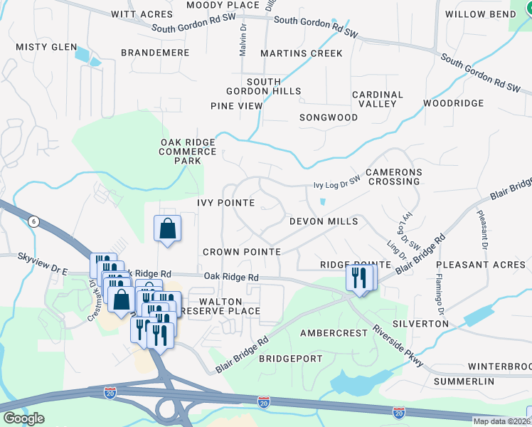 map of restaurants, bars, coffee shops, grocery stores, and more near 1519 Locust Log Way in Austell