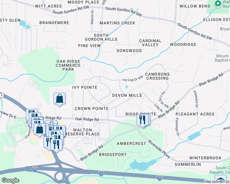 map of restaurants, bars, coffee shops, grocery stores, and more near 1493 Persimmon Log Court in Austell