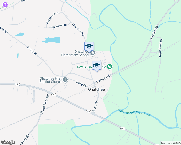 map of restaurants, bars, coffee shops, grocery stores, and more near 100 Cherokee Trail in Ohatchee