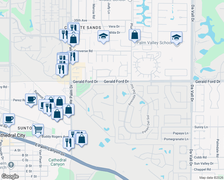 map of restaurants, bars, coffee shops, grocery stores, and more near 31 Pso Laredo North in Cathedral City