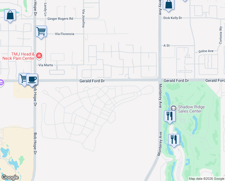 map of restaurants, bars, coffee shops, grocery stores, and more near 73705 Gerald Ford Drive in Rancho Mirage