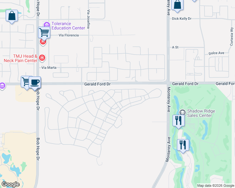map of restaurants, bars, coffee shops, grocery stores, and more near 73705 Gerald Ford Drive in Rancho Mirage