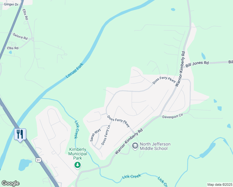 map of restaurants, bars, coffee shops, grocery stores, and more near 524 Doss Ferry Parkway in Kimberly