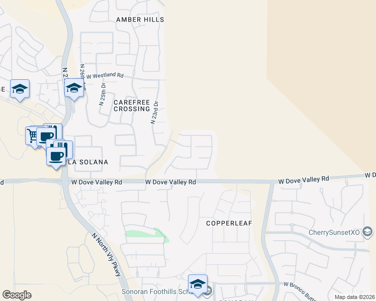 map of restaurants, bars, coffee shops, grocery stores, and more near 2209 West Red Range Way in Phoenix