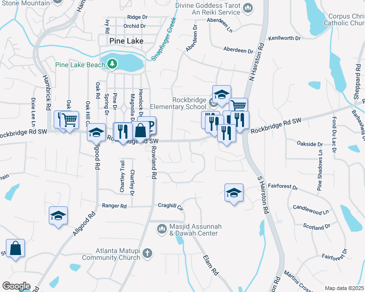 map of restaurants, bars, coffee shops, grocery stores, and more near 400 Prince of Wales in Stone Mountain