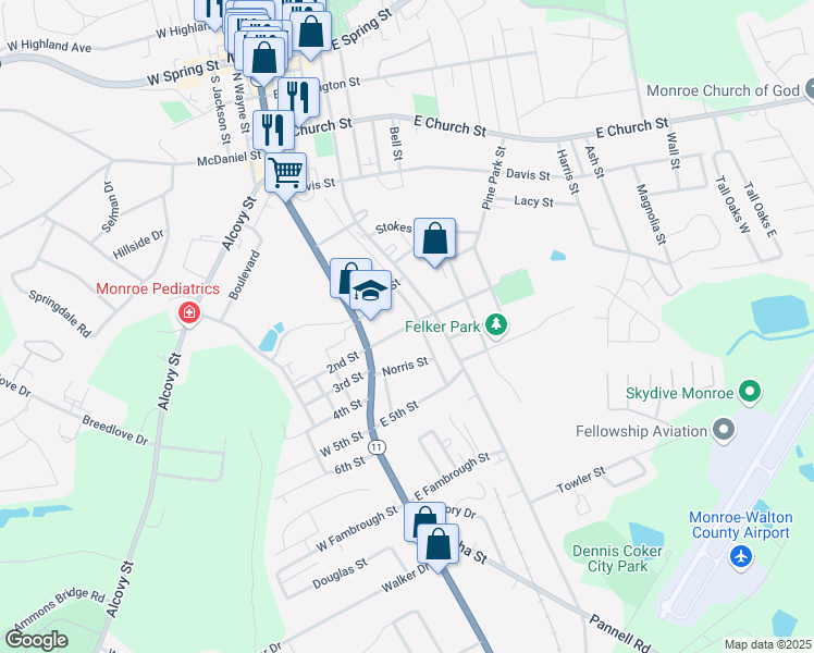 map of restaurants, bars, coffee shops, grocery stores, and more near 119 Mill Street in Monroe