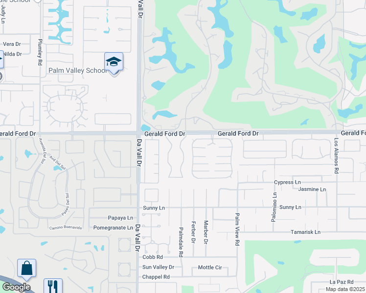 map of restaurants, bars, coffee shops, grocery stores, and more near 27 Lincoln Place in Rancho Mirage
