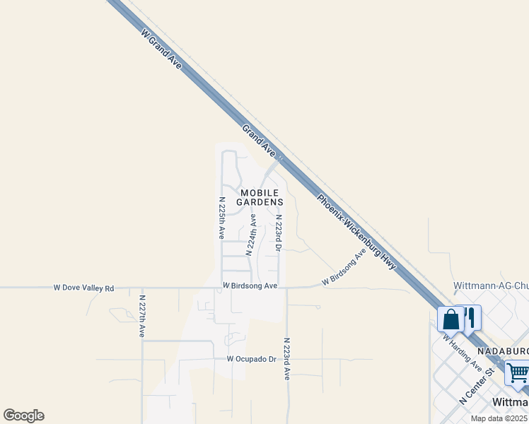 map of restaurants, bars, coffee shops, grocery stores, and more near 22324 West Sunshine Drive in Wittmann
