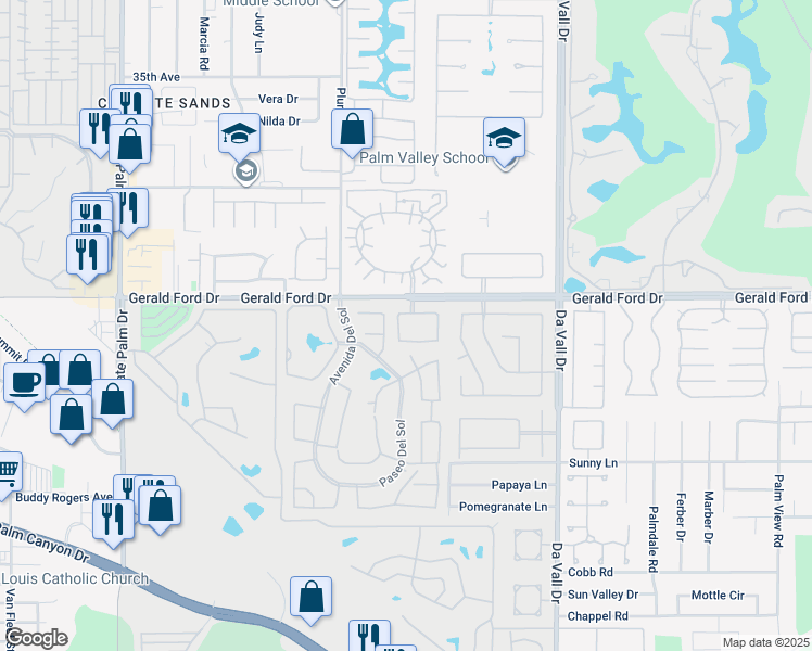map of restaurants, bars, coffee shops, grocery stores, and more near 36190 Palacio Del Mar in Cathedral City
