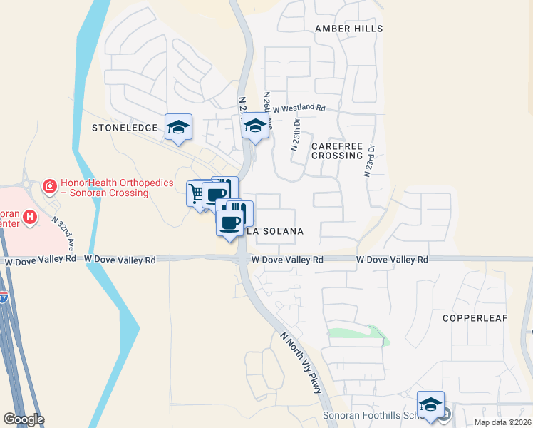 map of restaurants, bars, coffee shops, grocery stores, and more near 2617 West Rabjohn Road in Phoenix