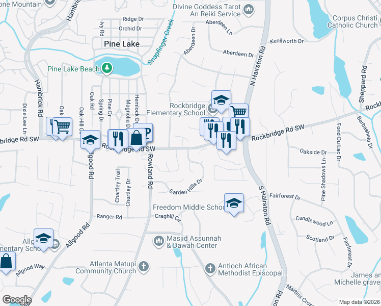 map of restaurants, bars, coffee shops, grocery stores, and more near 398 Prince of Wales in Stone Mountain