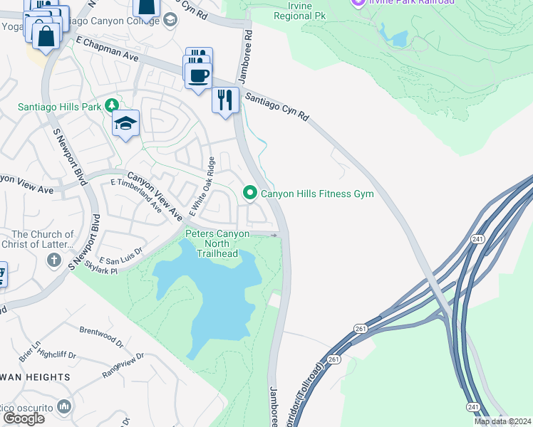 map of restaurants, bars, coffee shops, grocery stores, and more near 215 South Cross Creek Road in Orange