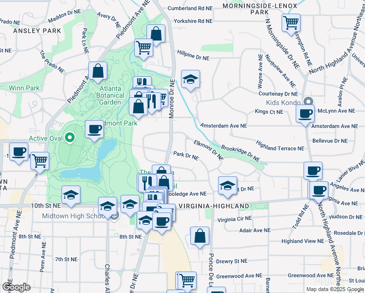 map of restaurants, bars, coffee shops, grocery stores, and more near 1152 Orme Circle Northeast in Atlanta