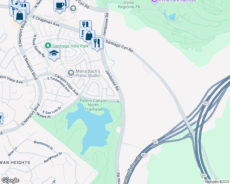 map of restaurants, bars, coffee shops, grocery stores, and more near 215 South Cross Creek Road in Orange