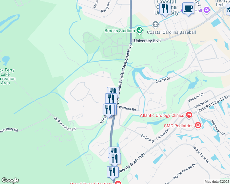 map of restaurants, bars, coffee shops, grocery stores, and more near 1142 Highway 544 in Conway