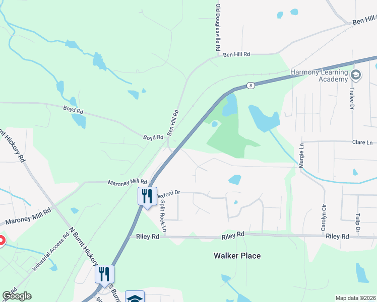 map of restaurants, bars, coffee shops, grocery stores, and more near 708 McKenney Drive in Douglasville