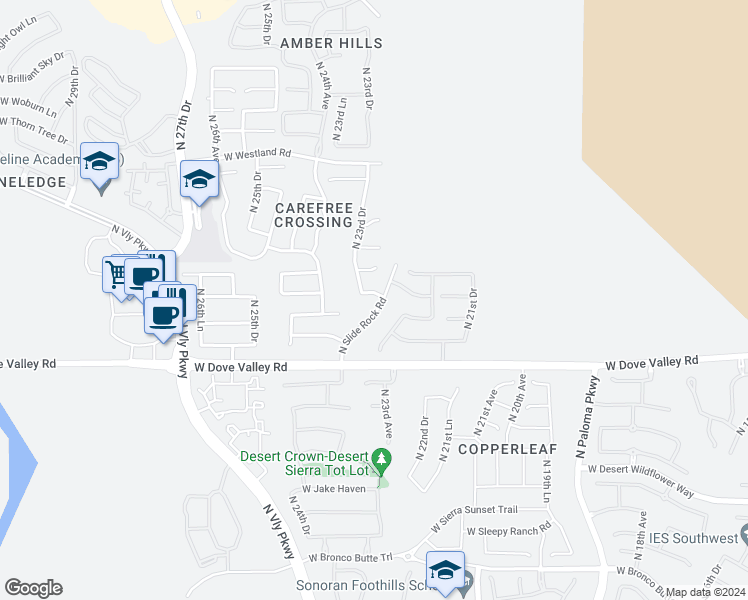map of restaurants, bars, coffee shops, grocery stores, and more near 2307 West Red Range Way in Phoenix