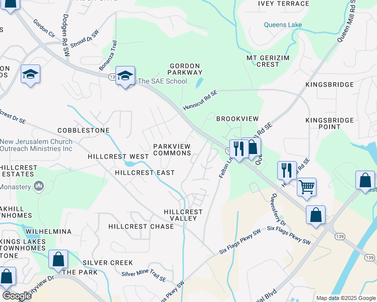map of restaurants, bars, coffee shops, grocery stores, and more near 6720 Gallant Court Southeast in Mableton