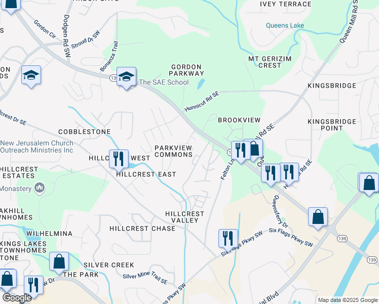map of restaurants, bars, coffee shops, grocery stores, and more near 6720 Gallant Court Southeast in Mableton
