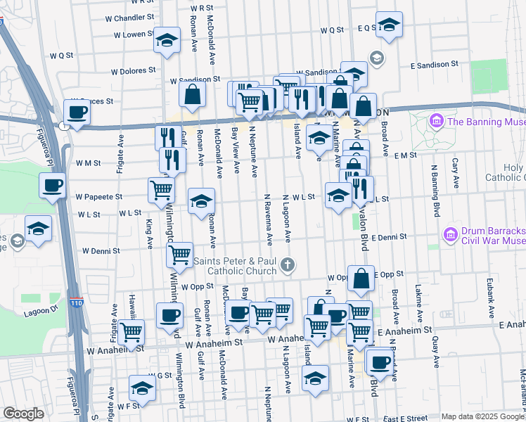 map of restaurants, bars, coffee shops, grocery stores, and more near 1153 Ravenna Avenue in Los Angeles