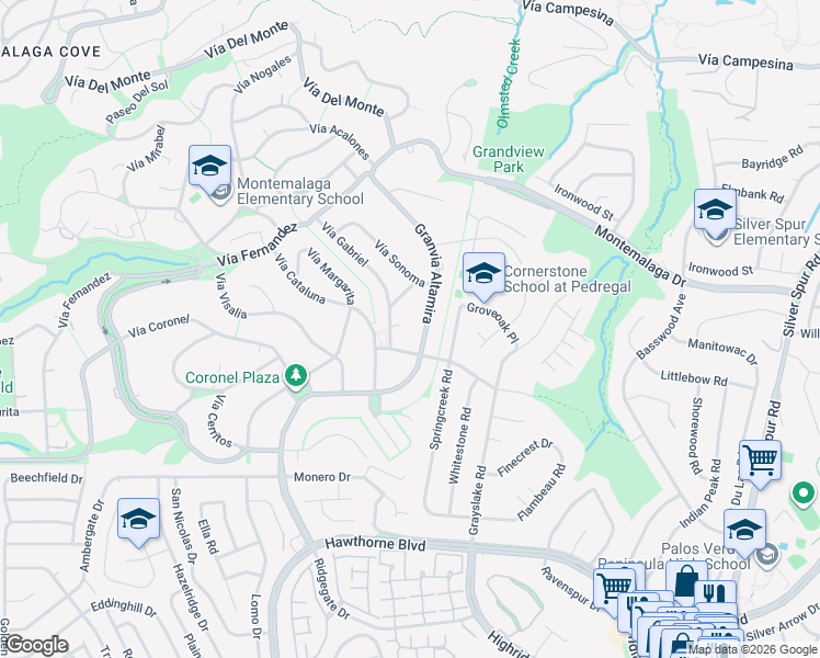 map of restaurants, bars, coffee shops, grocery stores, and more near 1321 Granvia Altamira in Palos Verdes Estates