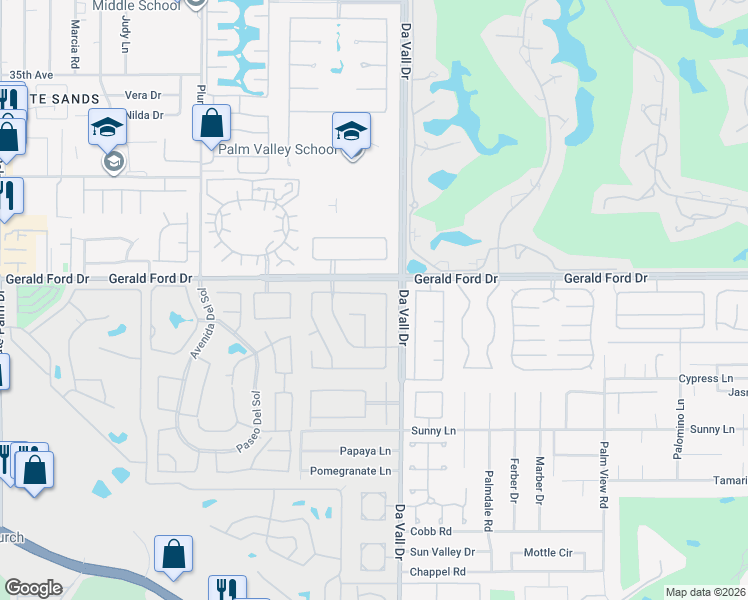 map of restaurants, bars, coffee shops, grocery stores, and more near 69893 Matisse Road in Cathedral City