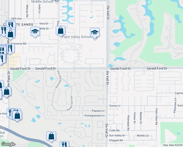 map of restaurants, bars, coffee shops, grocery stores, and more near 69791 Matisse Road in Cathedral City