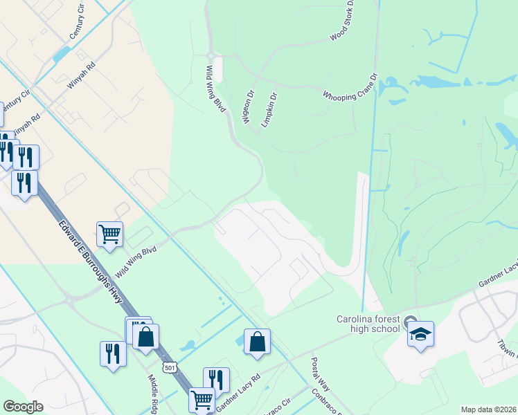 map of restaurants, bars, coffee shops, grocery stores, and more near 2608 Willet Cove in Conway